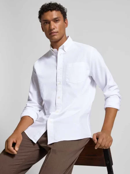Koszula casualowa o kroju regular fit z mieszanki bawełny model ‘REGRICK’ Selected Homme biała