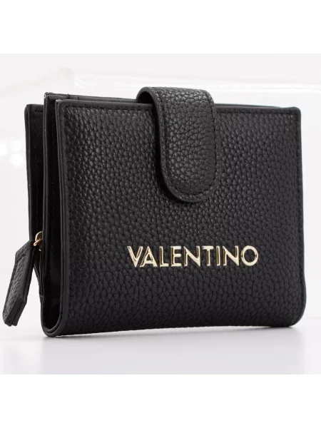 Lniany kompaktowy portfel Valentino czarny