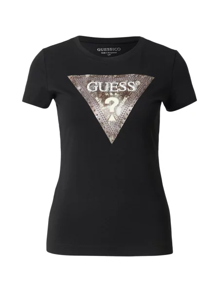 GUESS Tricou nisipiu / maro / negru alb
