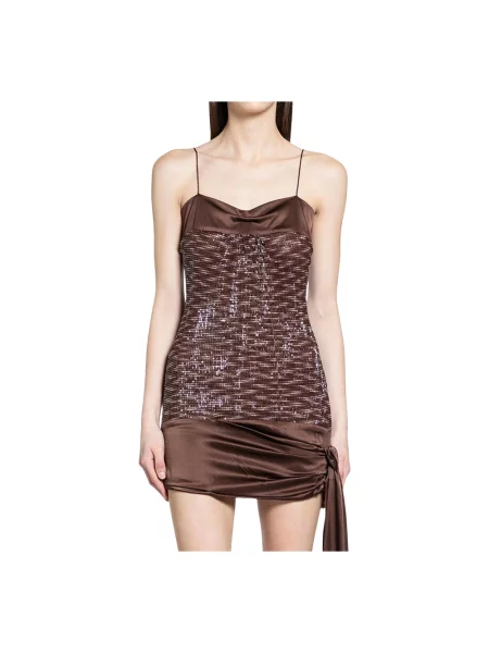 Mała sukienka mini Knwls z cekinami garniturowa brązowa