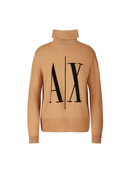 Kołnierzykowy sweter Armani Exchange wełniany beżowy