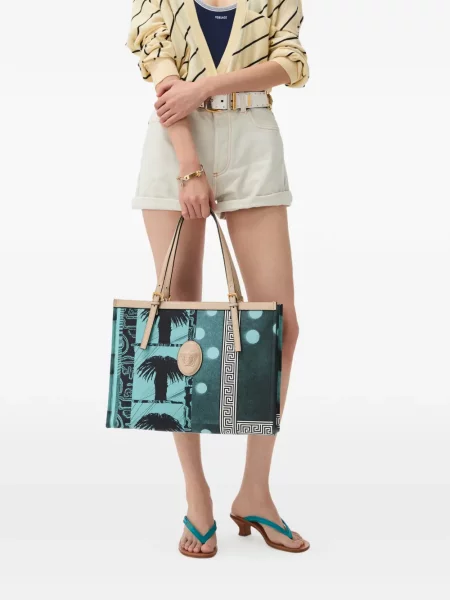 Geantă shopper Versace din canvas albastru