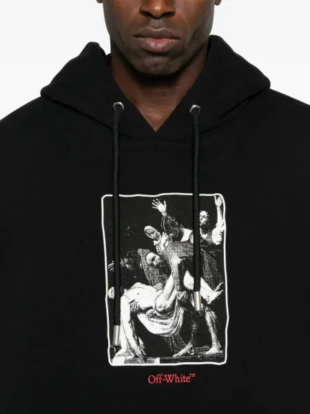 Hanorac cu glugă Off-white cu imagine alb