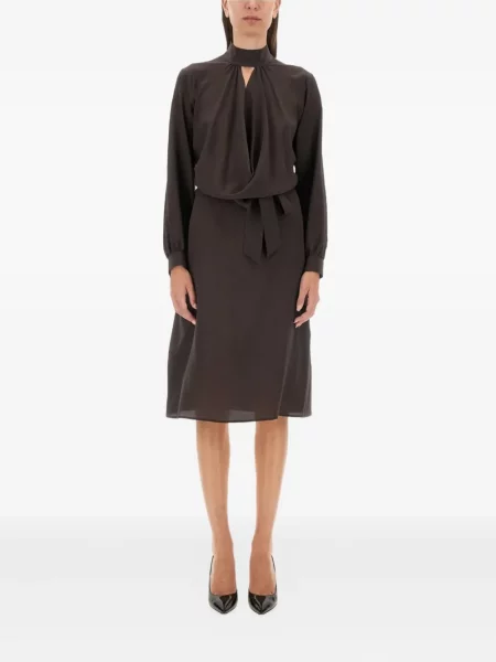 Rochie midi Kiton de mătase până la genunchi de costum maro