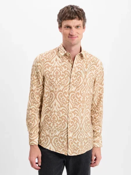 Drykorn koszula casual Ramis Mężczyźni Regular Fit brązowy|beżowy wzorzysty M beżowa