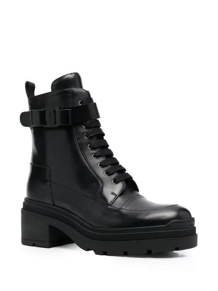 Iš natūralios odos baikeris auliniai batai Ferragamo chunky juoda