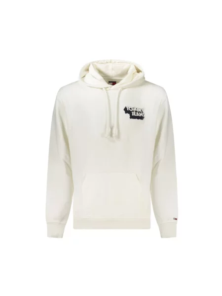 Bluza z kapturem Tommy Jeans z kapturem z nadrukiem z długim rękawem biała