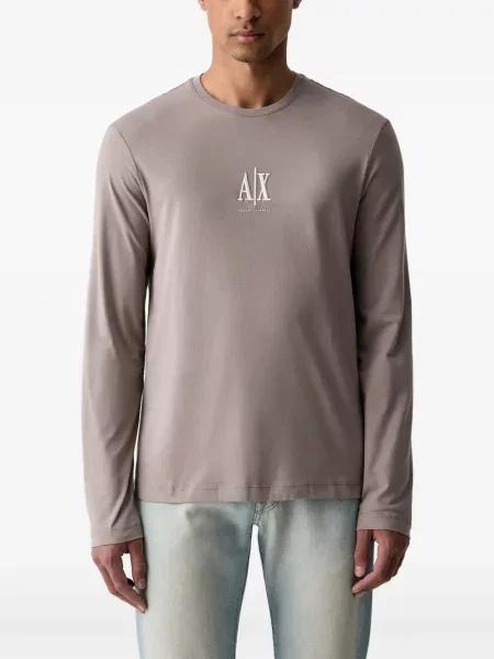 Lung tricou Armani Exchange cu broderie gri