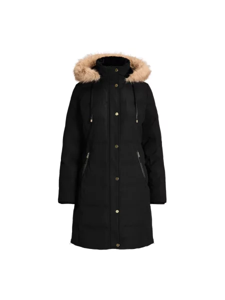 Płaszcz puchowy o kroju regular fit z obszyciem ze sztucznego futra Lauren Ralph Lauren czarny