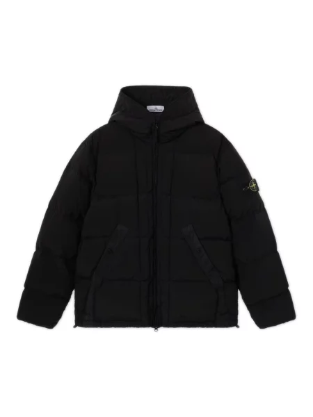Kurtka puchowa Stone Island z kapturem z kamieniami czarna