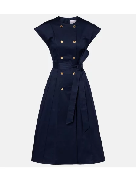 Satynowa sukienka midi Carolina Herrera do kolan garniturowa niebieska