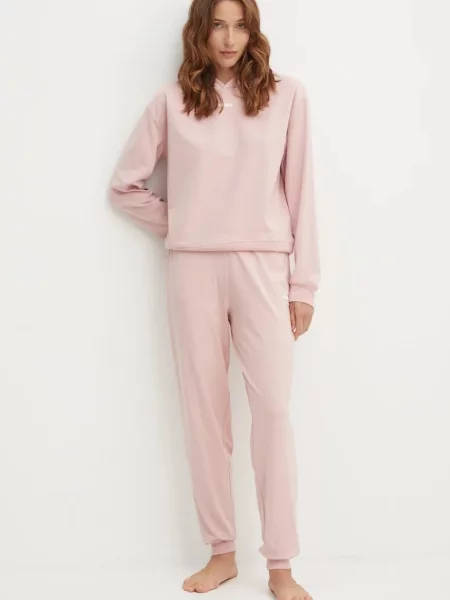 HUGO spodnie lounge gładkie różowy