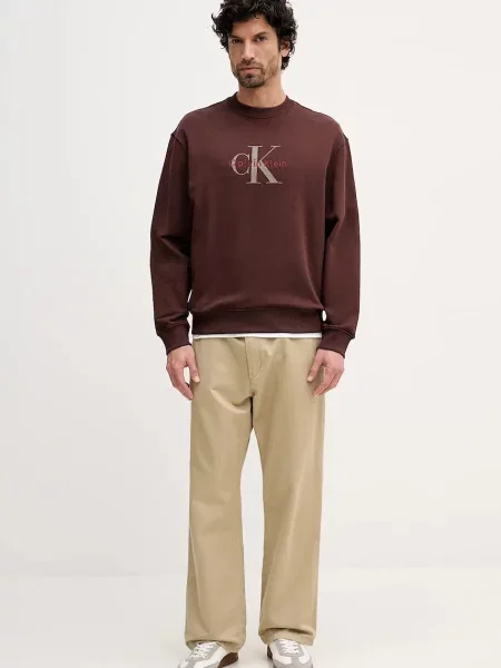 Calvin Klein Jeans pulover bombažen rjava