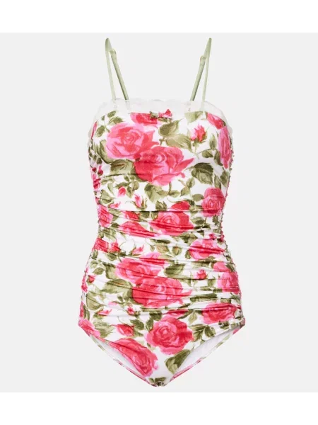 Body Chloé cu model floral cu volane alb