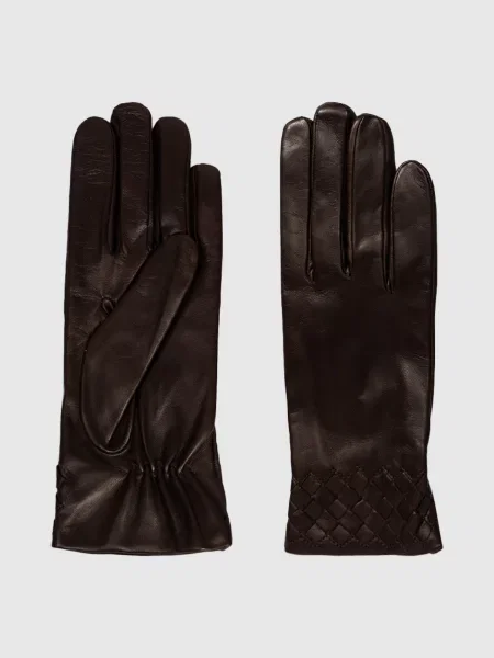 Шкіряні рукавички з плетінням Babe Pay Pls коричневі