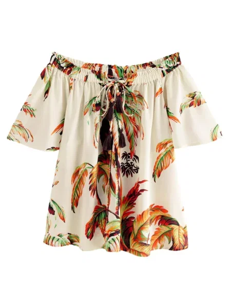 Next Bluză ecru mov zmeură / portocaliu verde