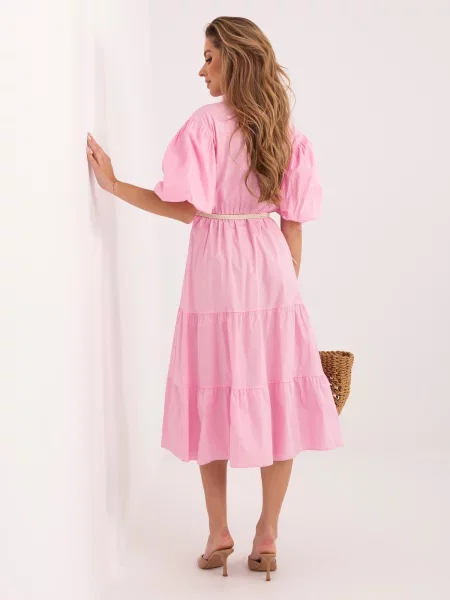 Rochie Italy Moda cu guler înalt roz