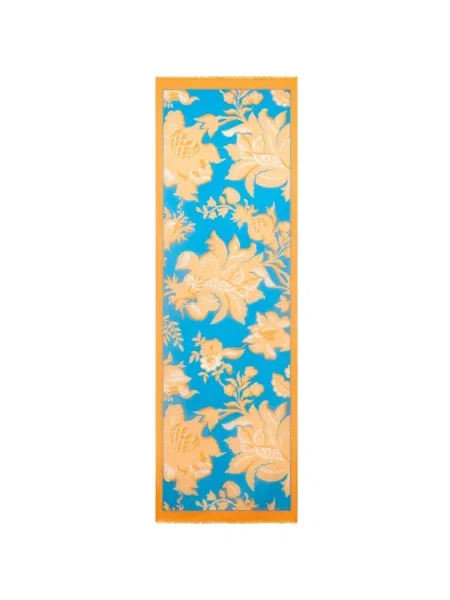 Fular Etro cu model floral cu imagine albastru