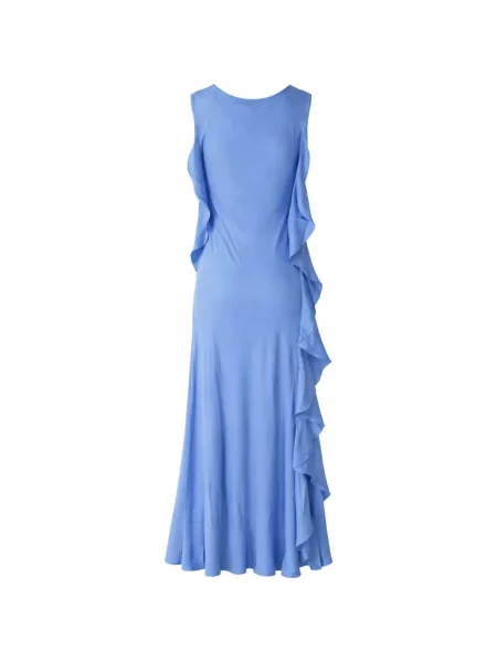 Midi haljina Silk95five s V-izrezom s volanima iznad koljena plava