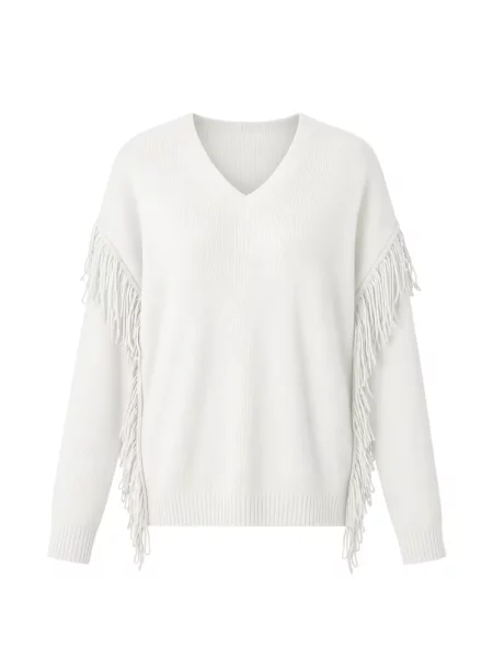Pulover Twinset cu franjuri alb