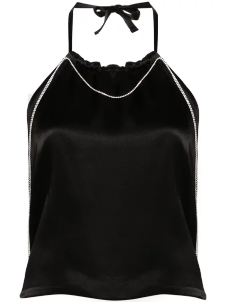 Satynowy top Hamoulet z kryształkami czarny