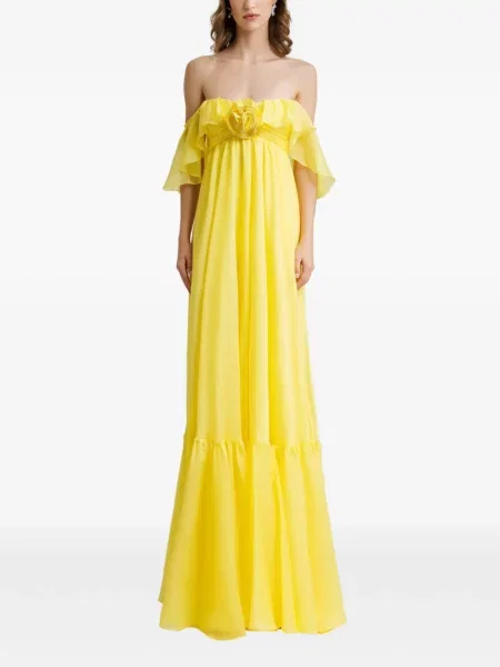 Rochie Gemy Maalouf cu model floral cu volane galben