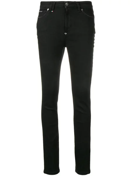 Skinny jeansy skinny Philipp Plein z przetarciami czarne
