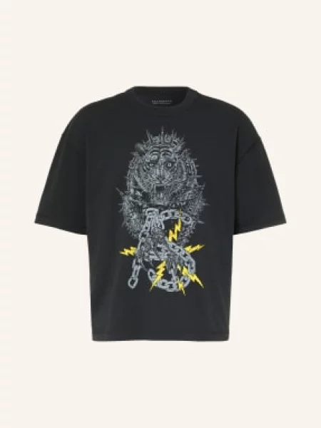 Allsaints Tričko Iron Tiger / světle šedá černá