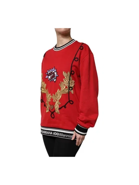 Bluza Dolce And Gabbana z dekoltem w kształcie litery U z cekinami czerwona