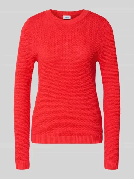 Sweter z dzianiny z prążkowanymi wykończeniami model ‘dalo’ Vila czerwony