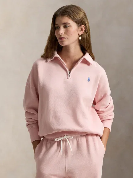 Hanorac din fleece Polo Ralph Lauren din fleece de jumătate de fermoar roz