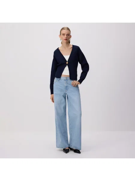 Reserved Džíny wide leg ze středním pasem modrá