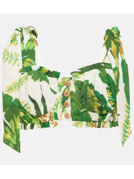 Lniany top Farm Rio w kwiatki zielony