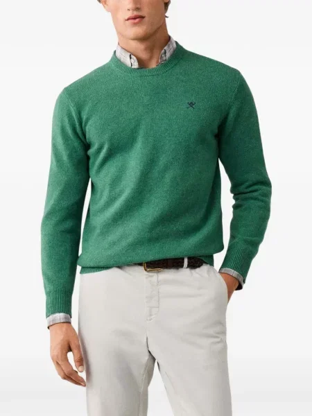 Pulover Hackett London cu decolteu rotund verde