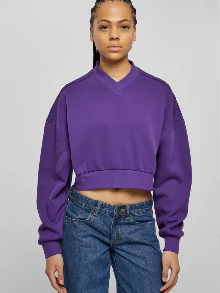 Bluza polarowa Urban Classics z dekoltem w serek fioletowa