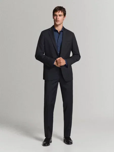 Koszula garniturowa slim fit z bawełnianej popeliny ciemnogranatowy Mężczyzna S MANGO MAN