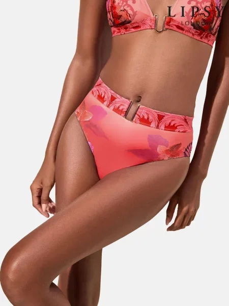 Lipsy Slip costum de baie Florrie lila zmeură roz