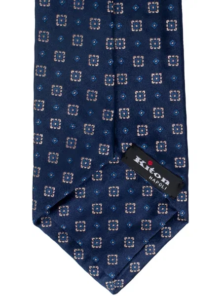 Cravată Kiton cu imprimeu geometric albastru