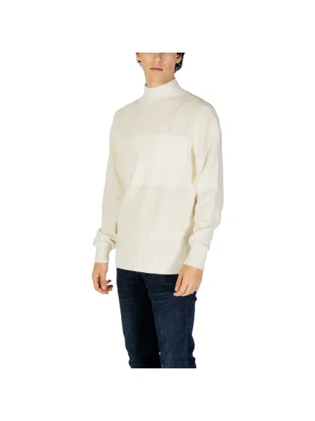 Pulover Calvin Klein Jeans cu guler înalt alb