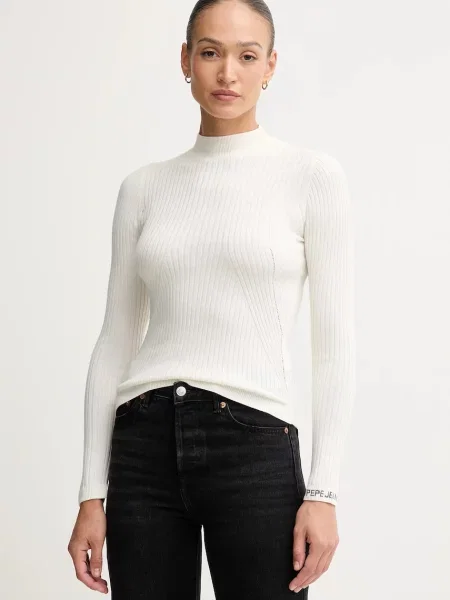 Pepe Jeans sweter lekki z półgolfem beżowy