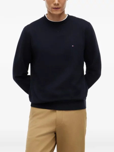 Džemper Tommy Hilfiger s okruglim izrezom s autogramom plava
