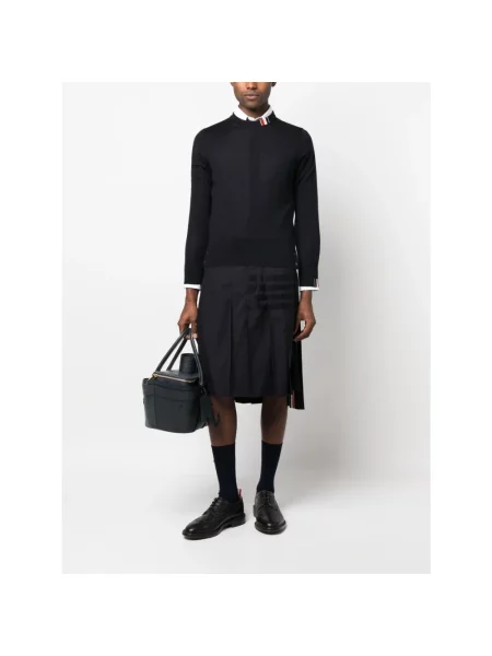 Sweter Thom Browne wełniany w paski z okrągłym dekoltem niebieski
