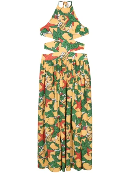 Maksi sukienka maxi Alessandro Enriquez z nadrukiem garniturowa żółta