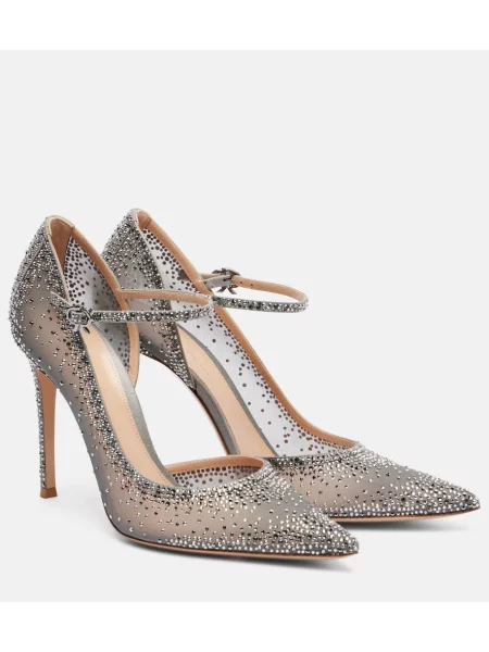 Pantofi cu toc Gianvito Rossi din piele de căprioară argintiu