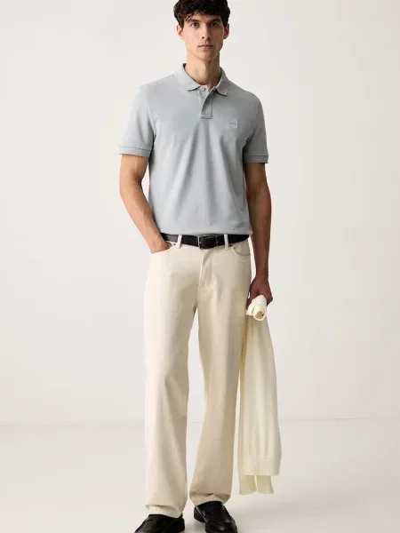 Tricou polo Boss Orange gri