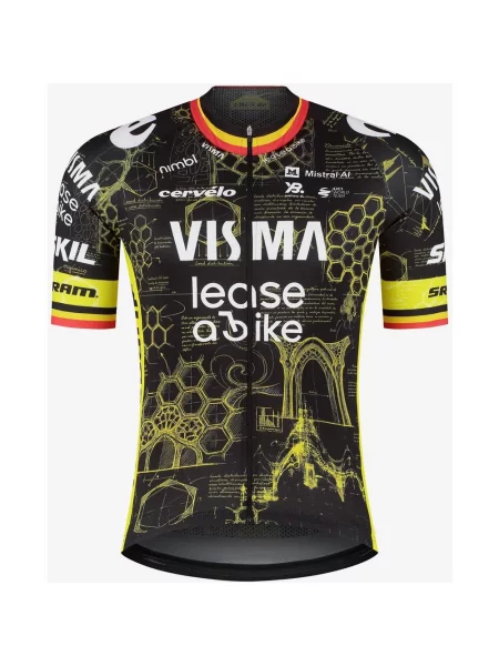 Koszulka kolarska Team Visma Lease a Bike Tour de France Belgian Champion Replica krótki rękaw żółty czerwony L czarny