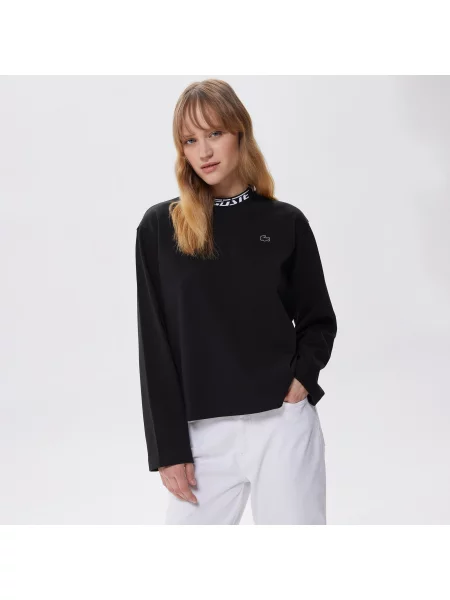 Lacoste T-Shirt Z Okrągłym Dekoltem Z Długim Rękawem Z Nadrukiem Oversize czarny
