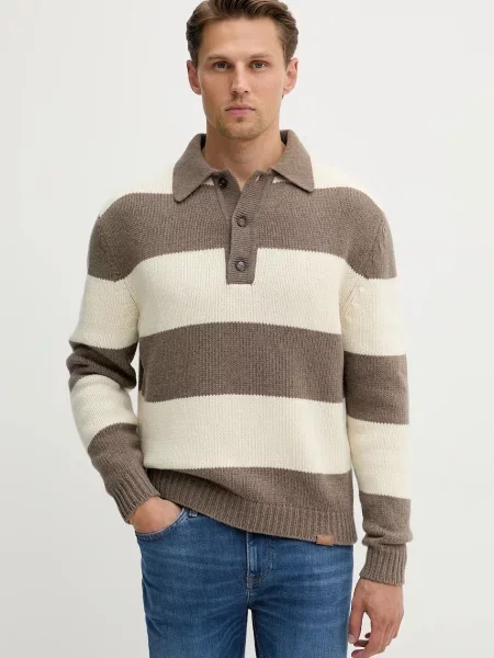 Vlněný svetr Paul&Shark Knitwear pánský hnědá