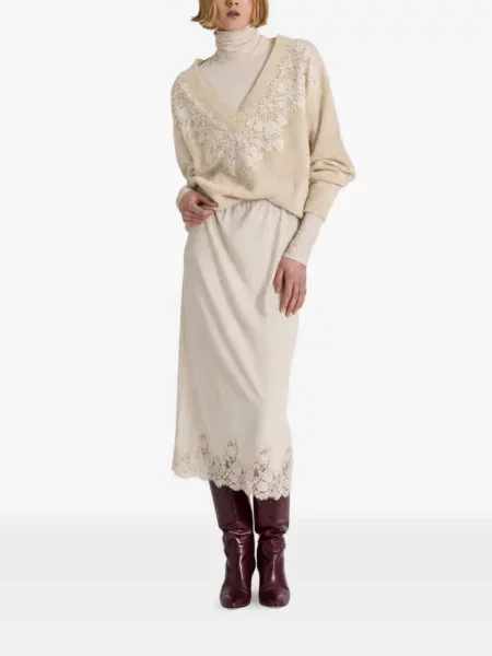 Pulover Alberta Ferretti cu decolteu în V din dantelă