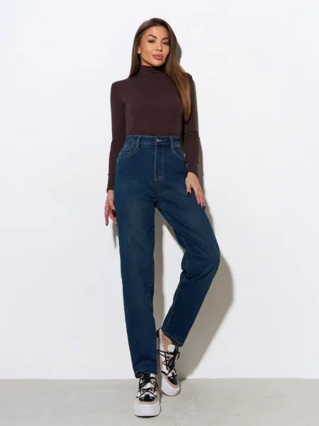 Джинси мом ISSA Plus синій